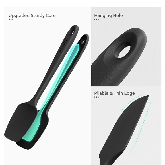 2pc Set-Red Flat Spatula,Black Spoon Spatula: 11.38in 600ºF Heat Resista… - Picture 4 of 11